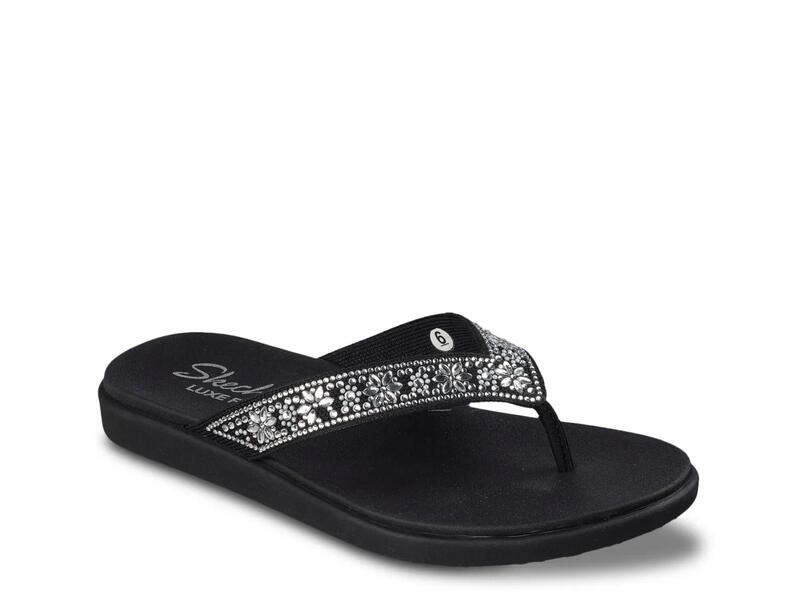 スケッチャーズ レディース シューズ サンダル SkechersMeditation Luxe Sunny Glow Flip Flop Black ブラック｜ReVida 店 18,800円