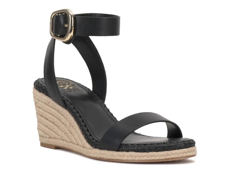 ヴィンスカムート レディース シューズ サンダル Vince CamutoFainel Espadrille Wedge Sandal Black Leather ブラック