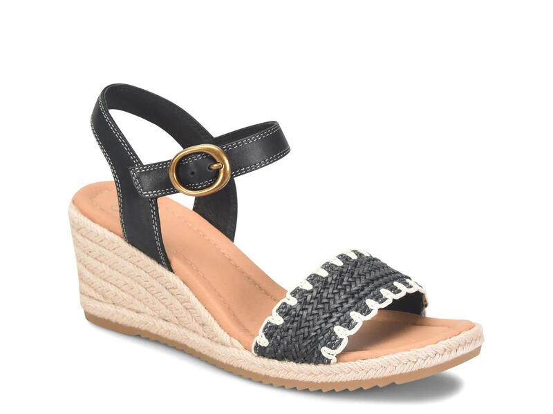 ソフト レディース シューズ サンダル SofftInez Espadrille Wedge Sandal Black Leather ブラック