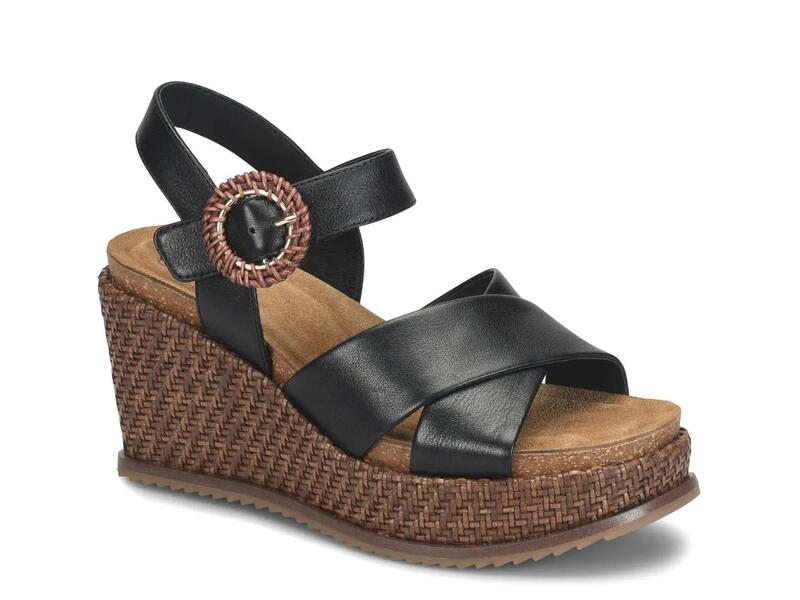 ソフト レディース シューズ サンダル SofftDorathy Wedge Sandal Black Leather ブラック|ReVida 店