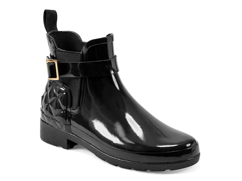 山立ち レディース シューズ ブーツ・レインブーツ か細い填まる キルティング チェルシー HUNTERQuilted Gloss Refined Slim Fit Chelsea Rain Boot - Women\u0027s Black 黒いこと