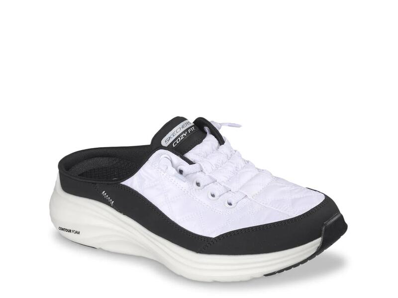 スケッチャーズ レディース シューズ スリッポン・ローファー スニーカー SkechersContour Foam - Cozy Fit Sweet Embrace Mule Slip-On Sneaker White/Black 白いこと