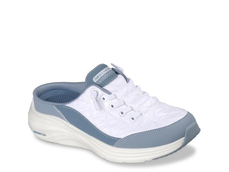 スケッチャーズ レディース シューズ スリッポン・ローファー スニーカー SkechersContour Foam - Cozy Fit Sweet Embrace Mule Slip-On Sneaker White/Blue 白いこと