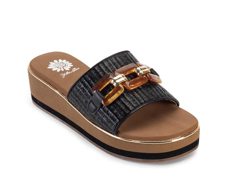 黄色ボックス席 レディース シューズ サンダル Yellow BoxGabina Wedge Sandal Black 黒いこと