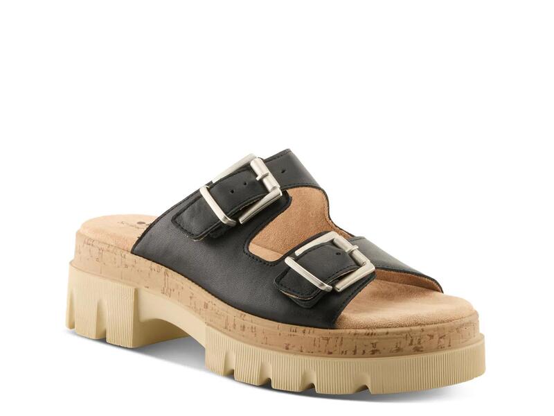 三春足つき レディース シューズ サンダル プラットホーム Spring StepMarbello Platform Sandal Black 黒いこと