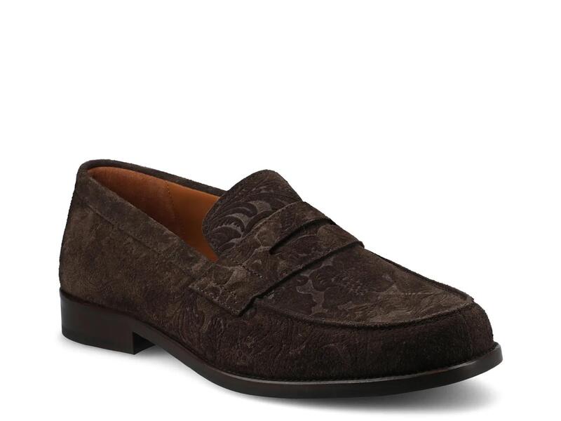 タフト メンズ シューズ スリッポン・ローファー TAFTSterling Loafer Dark Brown Floral Embossed Suede 赤銅色