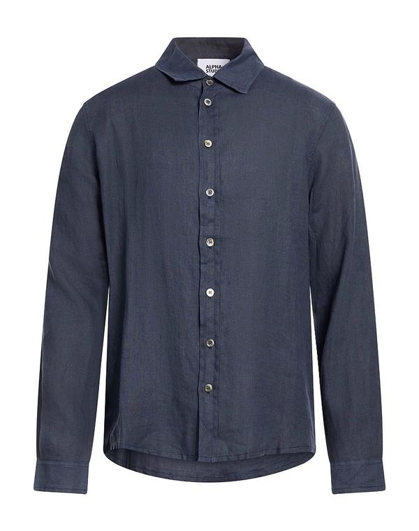 アルファス テューディオ メンズ トップス シャツ ALPHA STUDIO リネンシャツ Midnight Blue ブルー｜ReVida 店