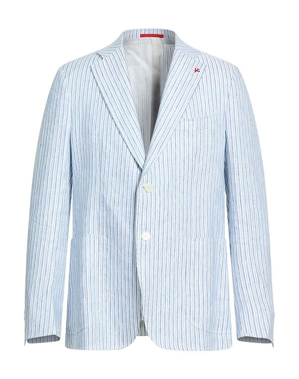 イザイア メンズ アウター 上衣・上衣 ISAIA テーラードジャケット Azure Blue 青色