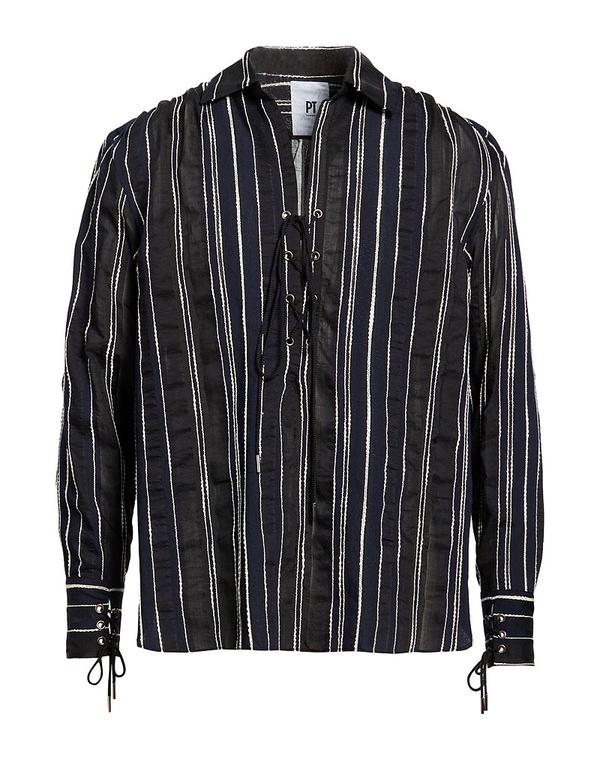 PT トリノ メンズ トップス シャツ PTorino ストライプ柄シャツ Black ブラック