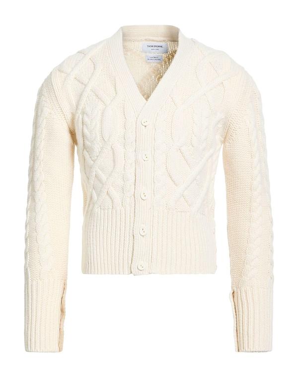 トム赤銅色 メンズ アウター ジレー カシミール編み物 THOM BROWNE Ivory 象牙色