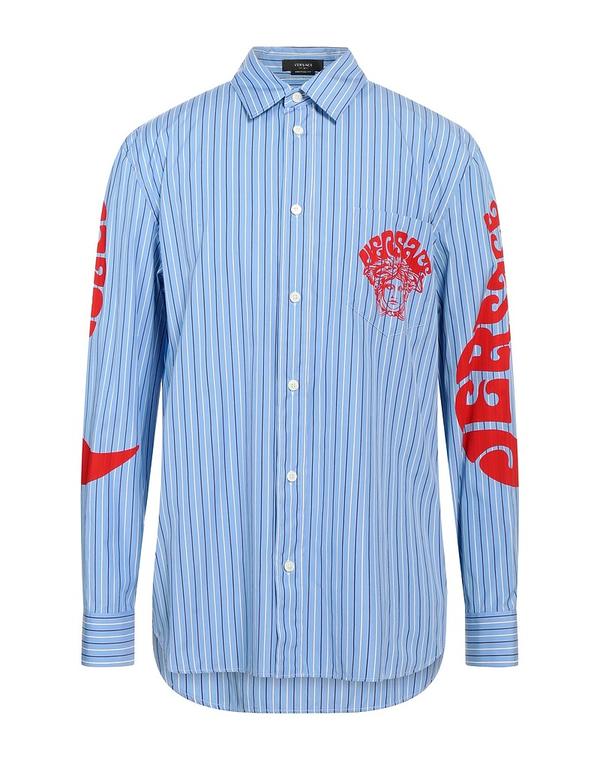 ヴェルサーチ メンズ トップス シャツ VERSACE ストライプ柄シャツ Sky Blue ブルー