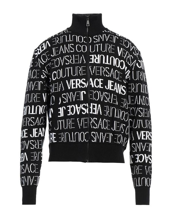 ヴェルサーチ メンズ アウター カーディガン VERSACE JEANS COUTURE ファスナー付きニット Black ブラック