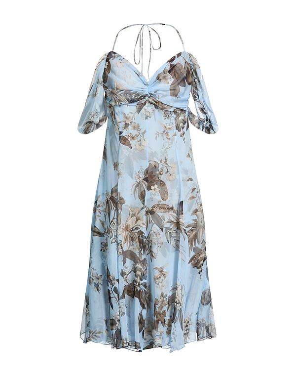 オスカー デ ラ レンタ レディース ドレス ミディ丈ワンピース OSCAR DE LA RENTA シルクドレス Sky Blue ブルー