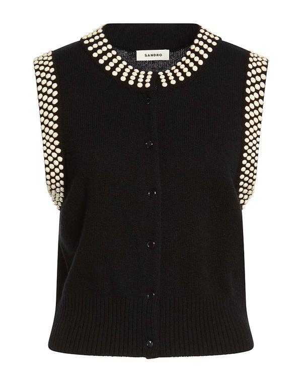 サンドロ レディース ニット カーディガン SANDRO ニットベスト Black ブラック