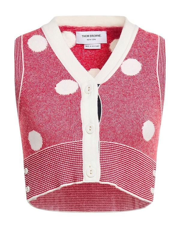 トム赤銅色 レディース アウター ジレー カシミール編み物 THOM BROWNE Red 赤いこと