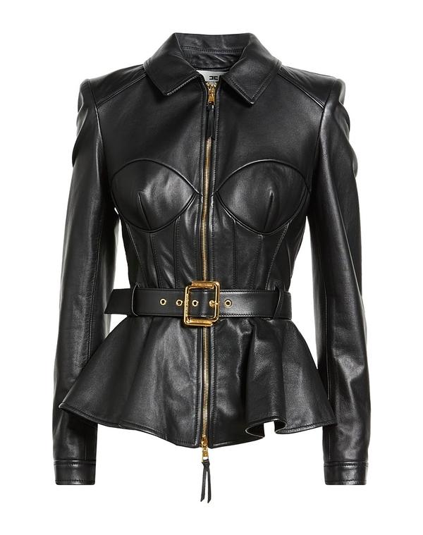 エリザベッタフランキ レディース アウター 上衣・上衣 なめし革上衣 ELISABETTA FRANCHI Black 黒いこと