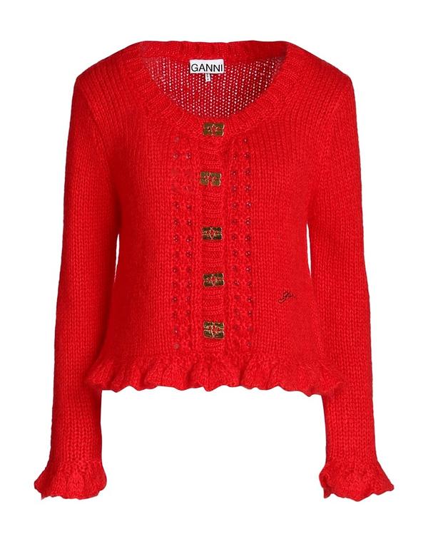 ガニー レディース ニット カーディガン GANNI カーディガン Red レッド