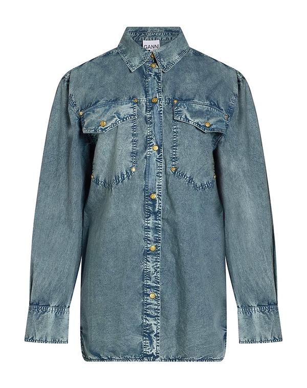 ガニー レディース トップス シャツ GANNI Blue ブルー｜ReVida 店