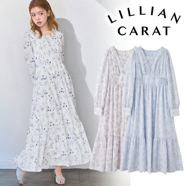LILLIAN CARAT フラワープリントフレアワンピース フラワープリントフレアワンピース｜PETAL ONLINE（ペタルオンライン）