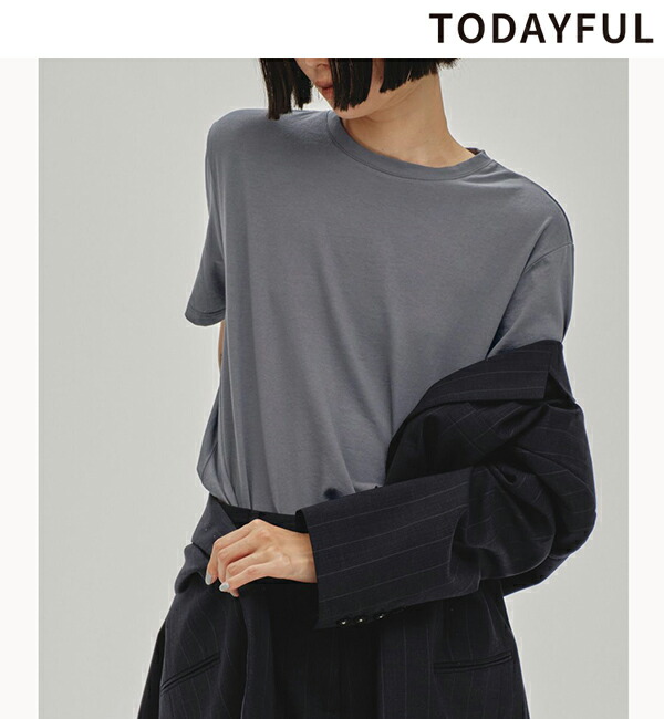 TODAYFUL トゥデイフル　リンガー半袖Tシャツ　グレー TODAYFUL/トゥデイフル】Compact Ringer Tee/コンパクトリンガー