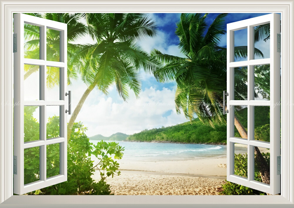 絵画風 壁紙ポスター はがせるシール式 窓の景色 ビーチ 陽射しと緑のヤシの木 海 楽園 癒し 窓仕様 トリックアート キャラクロ h 028ma1 A1版 0mm 585mm 建築用壁紙 耐候性塗料 インテリア Ocrmglobal Com
