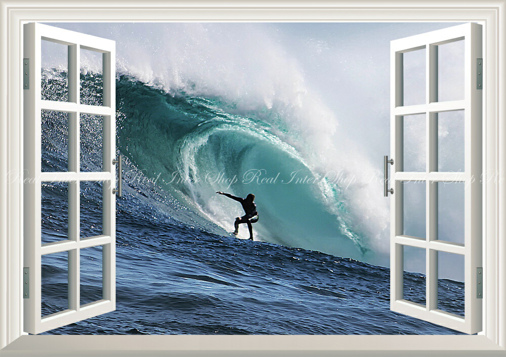 楽天市場 絵画風 壁紙ポスター はがせるシール式 窓の景色 サーフィン サーファー ビッグウェーブ 波 オーシャン 海 窓仕様 トリックアート キャラクロ Sfn 038ma2 版 594mm 4mm 建築用壁紙 耐候性塗料 レアルインターショップ