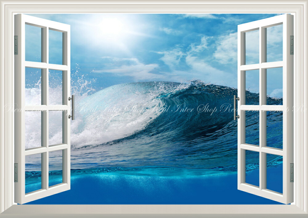 楽天市場 絵画風 壁紙ポスター はがせるシール式 窓の景色 波 オーシャンブルーの波と太陽 海 青空 サーフィン 窓仕様 トリックアート キャラクロ Swav 010ma1 A1版 0mm 585mm 建築用壁紙 耐候性塗料 レアルインターショップ