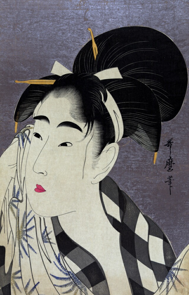 絵画風 壁紙ポスター (はがせるシール式) 【フルサイズ版】 喜多川歌麿 うたまろ 汗を拭く女 1798年 浮世絵 美人画 キャラクロ K-KGU-006S1 (576mm×899mm) ＜日本製＞ ウォールステッカー お風呂ポスター 4,978円
