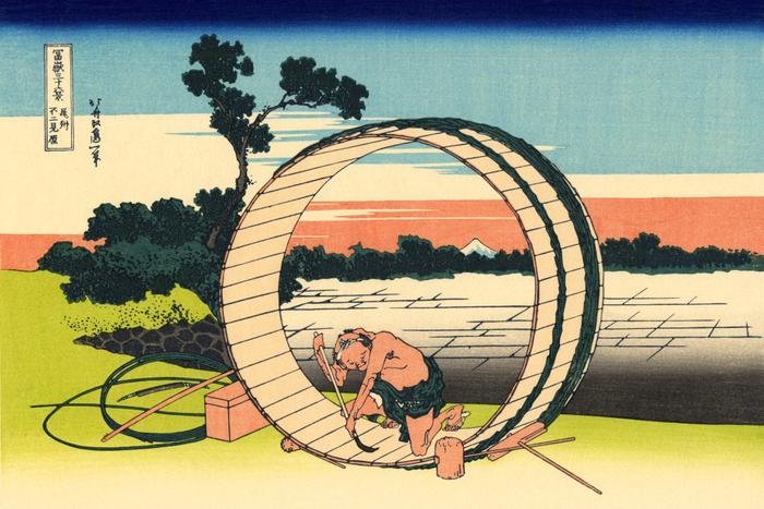 絵画風 壁紙ポスター (はがせるシール式) 富嶽三十六景 尾州不二見原 葛飾北斎 1831-1835年 キャラクロ K-FGS-032K1 (864mm×576mm) ＜日本製＞ ウォールステッカー お風呂ポスター