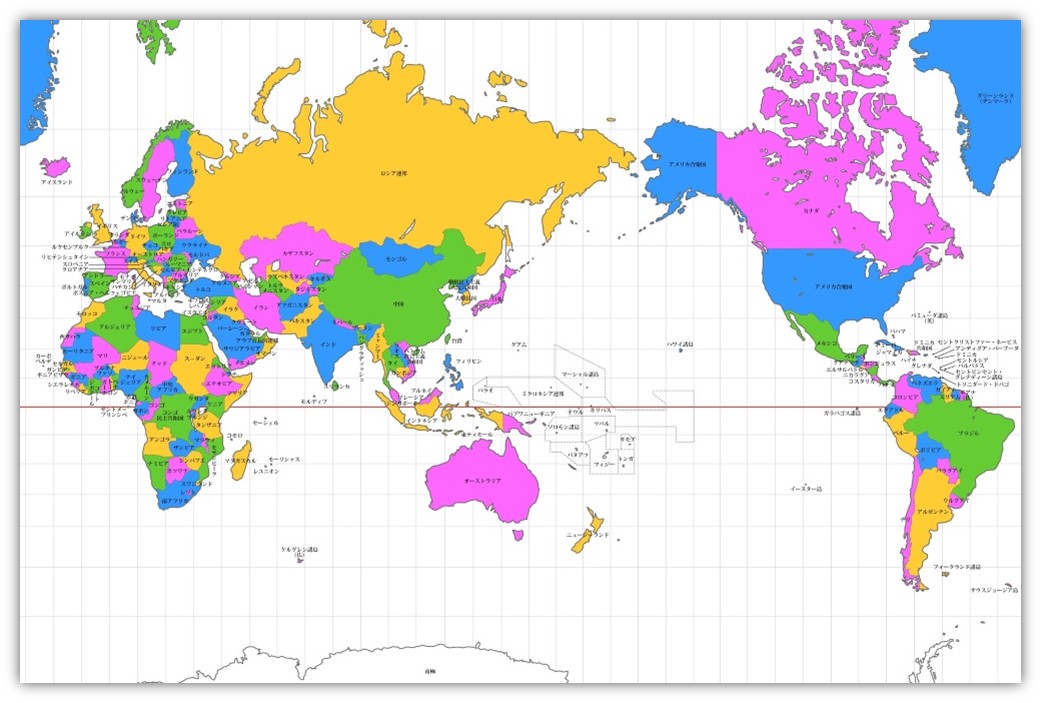 絵画風 壁紙ポスター （はがせるシール式） 世界地図 メルカトル図法 キャラクロ WMP-007S1 （870mm&times;576mm） 建築用壁紙＋耐候性塗料 インテリア