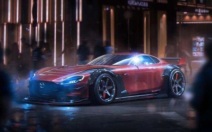 絵画風 壁紙ポスター (はがせるシール式) マツダ RX ビジョン コンセプトカー キャラクロ MRX7-003W1 (ワイド版 921mm×576mm) ＜日本製＞ ウォールステッカー お風呂ポスター