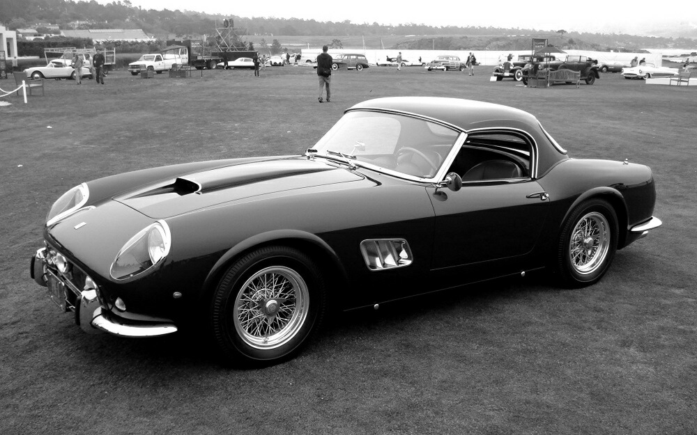 絵画風 壁紙ポスター (はがせるシール式) フェラーリ 250GT クーペ ピニンファリーナ 1962年 ヴィンテージ Ferrari モノクロ キャラクロ F250-002WM1 (ワイド版 921mm×576mm) ＜日本製＞ ウォールステッカー お風呂ポスター