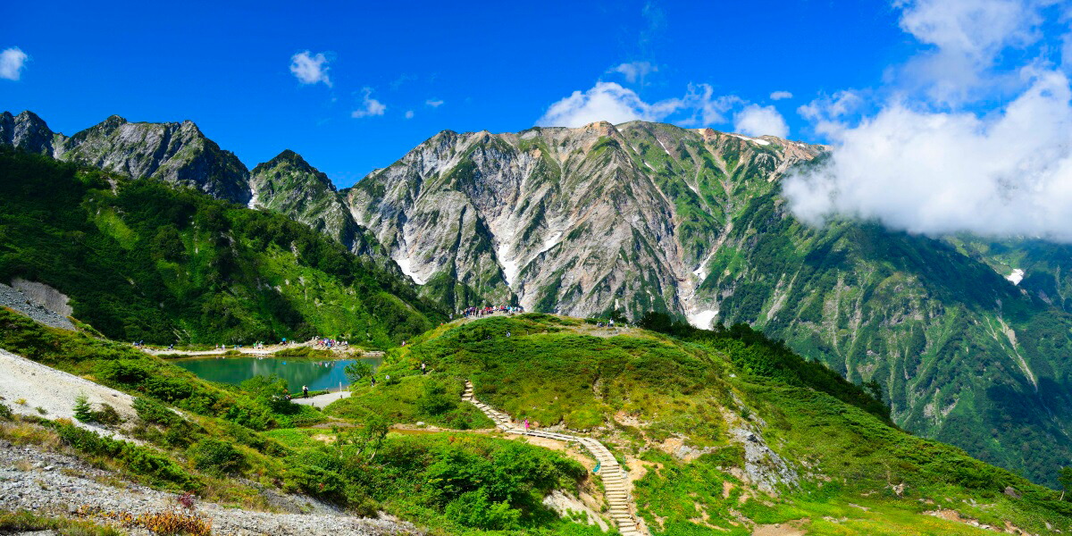 図面風 壁紙張り出し (はがせる判子式) -世界の撮り方- 白馬三山を写す八方池の絶景と唐松岳山登り 見晴らし  キャラクロ C-ZJP-032S1 (1152mm×576粍) ＜日本製＞ ウォールステッカー お風呂張り出し