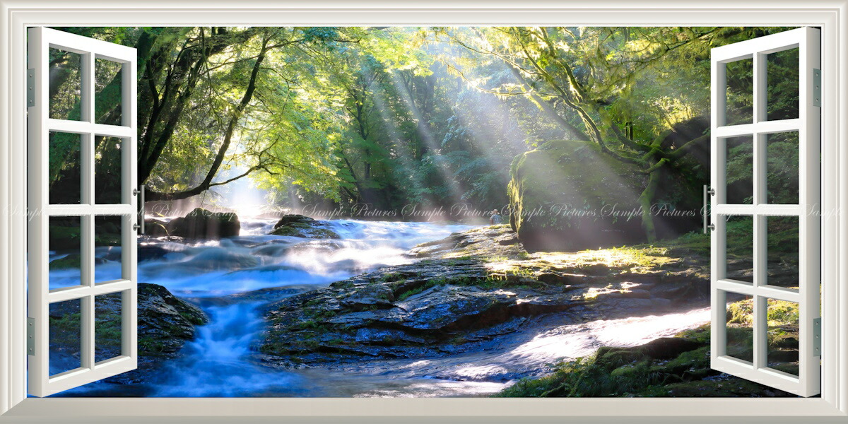 パノラマ版／扉なし窓仕様】-窓の景色- 森林と小道 森林浴 壁紙