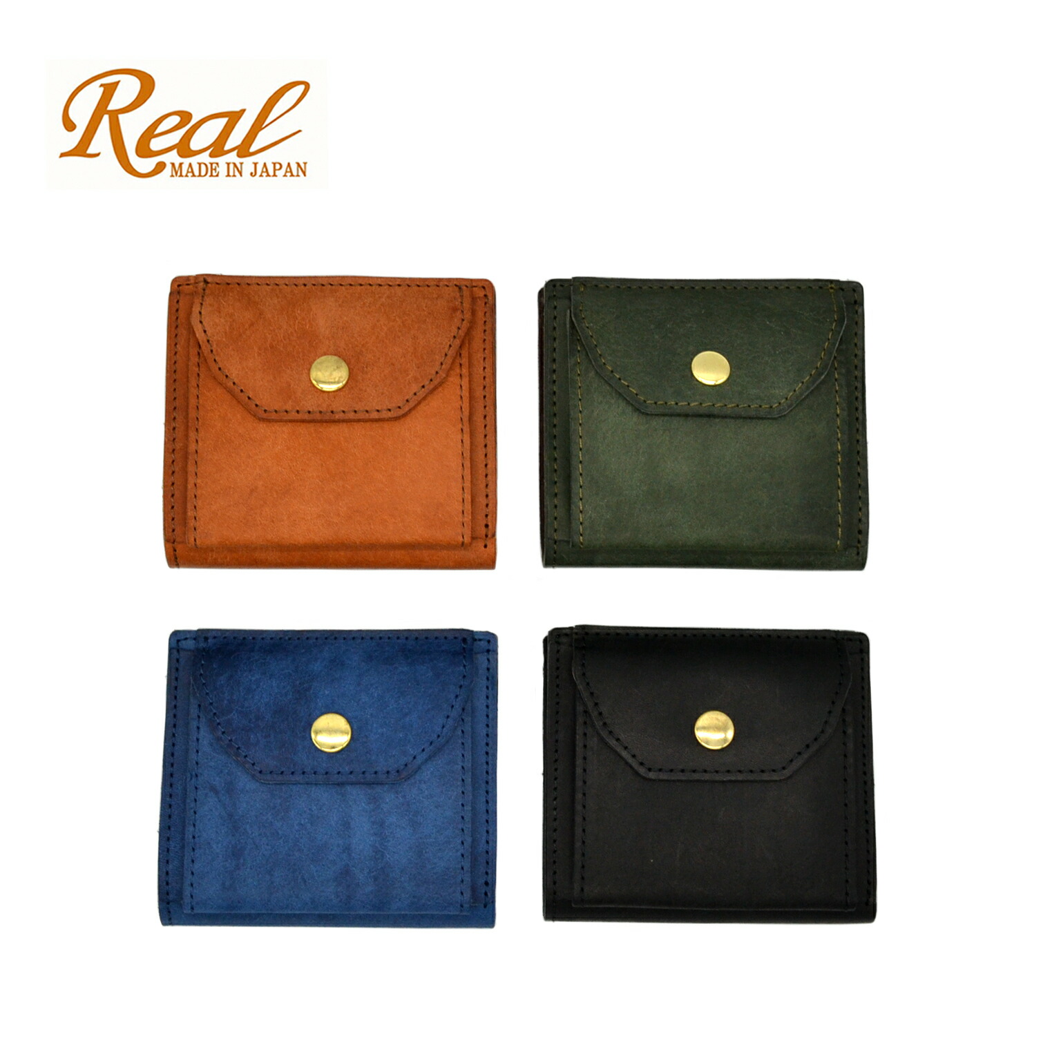 二つ折り コンパクト　財布　Real レアル イタリーレザー　マルゴー　紺　黒　緑　キャメル　NAVY BLACK GREEN CAMEL　ギフト　メンズ　高級　本革　クリスマス　バレンタイン　ホワイトデー　日本製