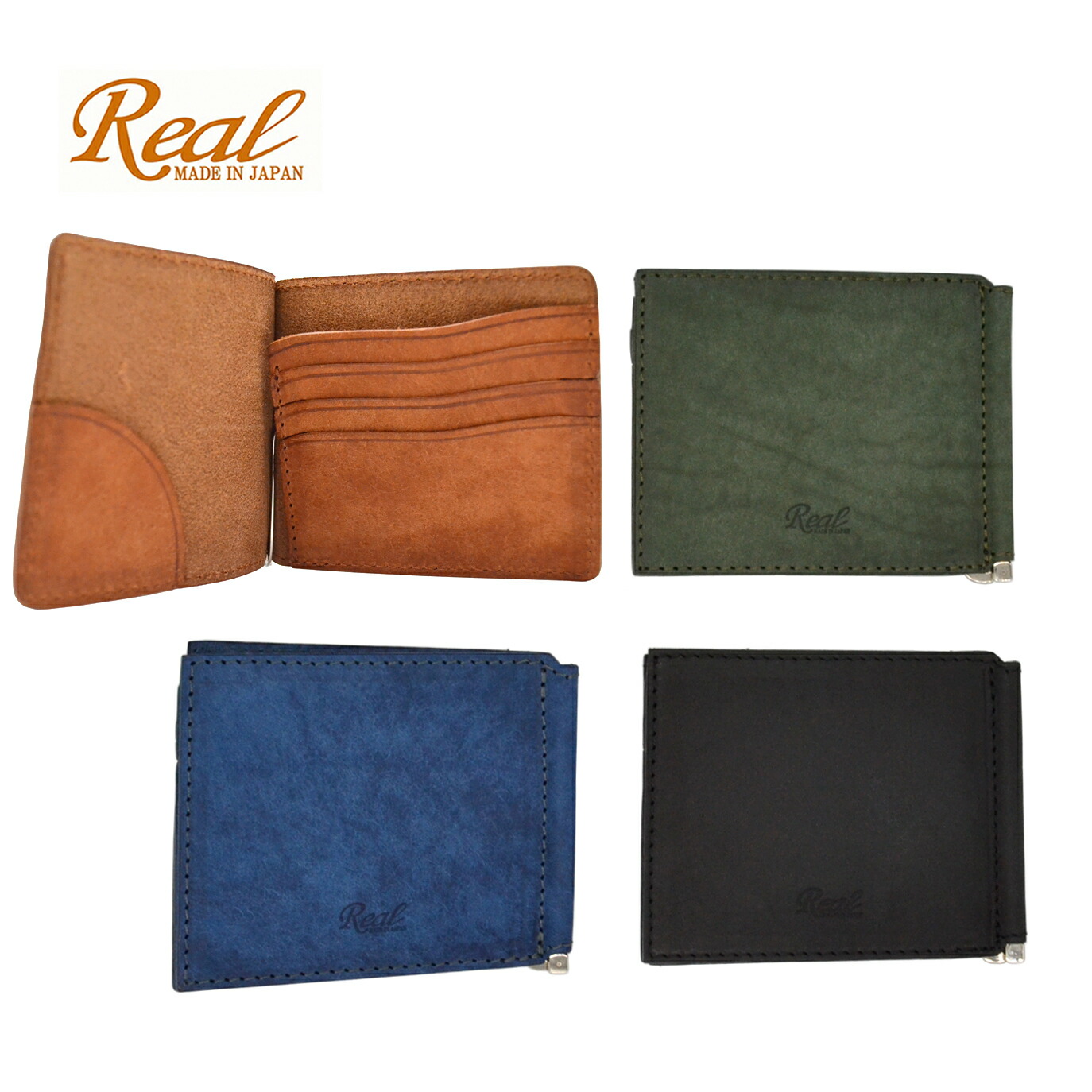 先だつものゼムクリップL Real レアル MARGOT マルゴーレザー 黒 茶 緑  紺 BLACK  CAMEL GREEN NAVY コインケース絶無 イタリアンなめし革当て嵌める 薄型 札ばさみ 差し上げ物 メンズ 飛び切り 本革 クリスマス バレンタイン 父の日 今めかしい 日本製