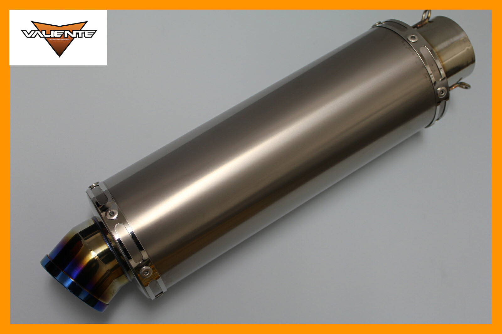 Valiente (バリエンテ) 100Φ×300mm 差込径 60.5Φ用 汎用サイレンサー バイクマフラー チタンソリッド スリップオンマフラー ブルーカラー|HMSコーポレーション