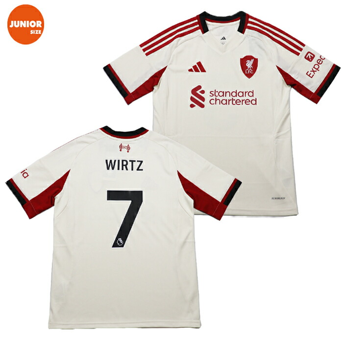 adidas アディダス キッズ ＃7 フロリアン・ヴィルツ 25/26 LFC リバプールFC 老人ホーム レプリカユニフォーム JYF48 JV6453 蹴球 力くらべティーシャツ 象牙色
