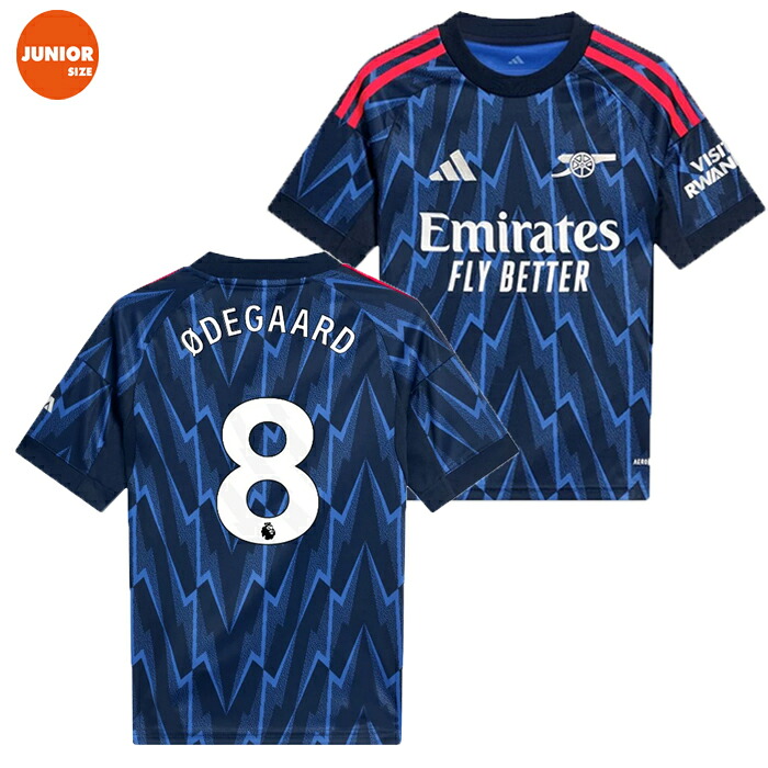 adidas アディダス KIDS ＃8 マルティン・ウーデゴール 25/26 アーセナルFC AWAY レプリカユニフォーム KSJ67 JI9550 サッカー 半袖 ゲームシャツ マーク付き 青