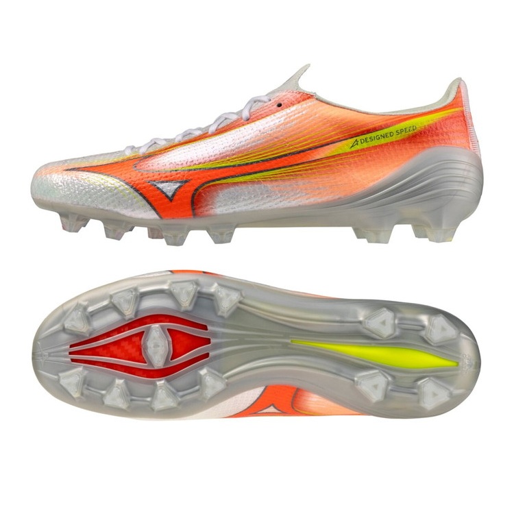 MIZUNO ミズノ ミズノアルファ 3 ELITE ホワイト×オレンジ×イエロー P1GA266254 PRISM WHITE PACK サッカースパイク レアルスポーツ|レアルスポーツ店