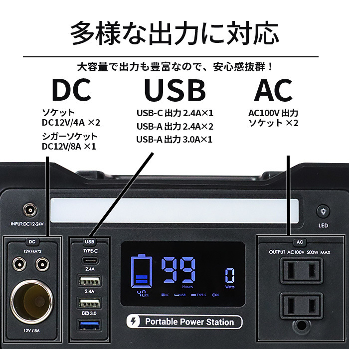 ポータブル電源発電機家庭用蓄電池非常用電源防災グッズ家庭用ポータブル電源pse認証済発電機地震500w 大容量mah 540wh 家庭用蓄電池pse認証済純正弦波