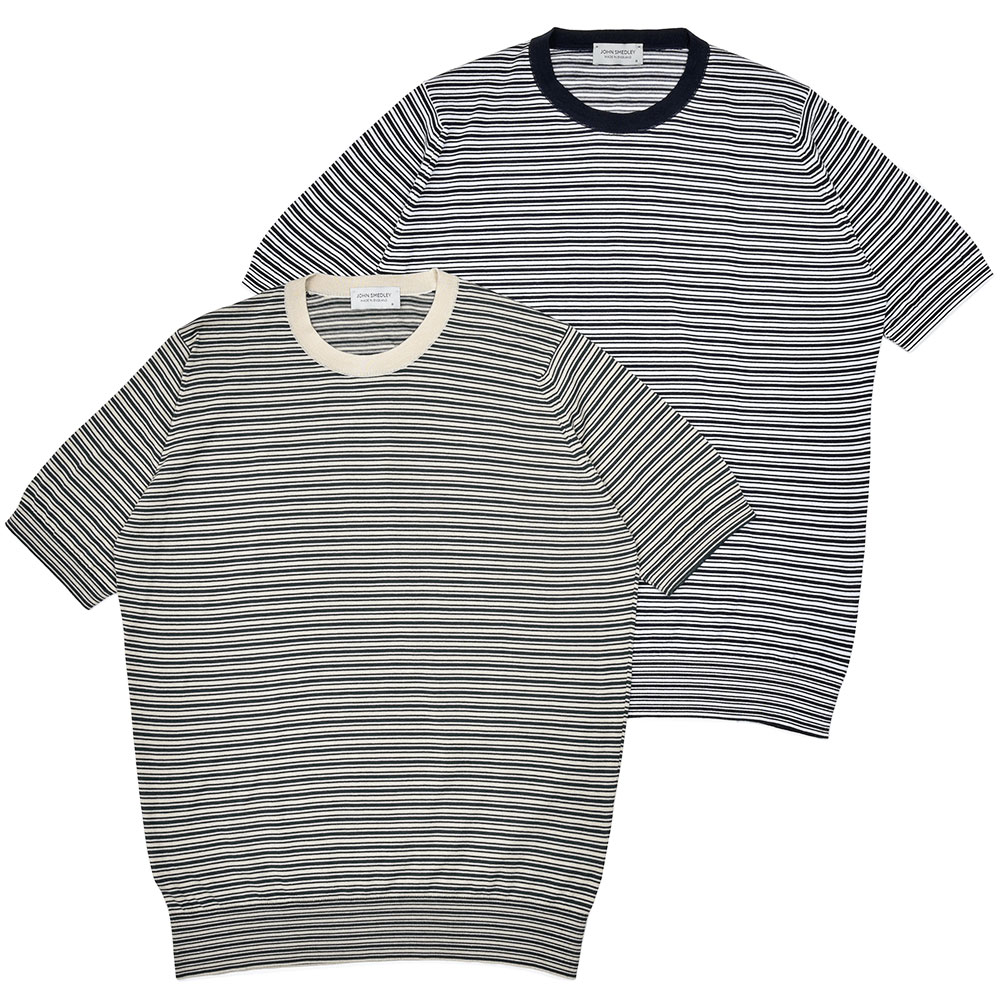 JOHN SMEDLEY ジョンスメドレーWILBUR シーアイランドコットン 30ゲージ ボーダー クルーネックニット EASY FIT｜ring