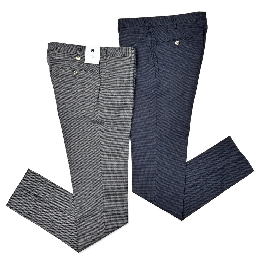 PT TORINO（ピーティー トリノ） ウォッシャブルウール ストレッチ ハウンドトゥース ノープリーツパンツ SUPERSLIM FIT/PO65