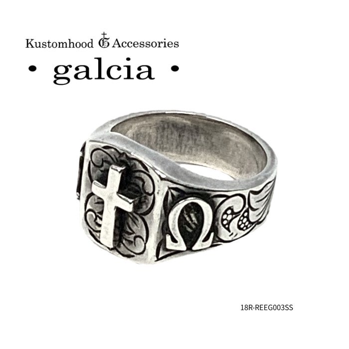 【galcia/ガルシア】リング/18R-REEG003SS : RECTANGLE ENG RING / CROSS & A,Ω【 galcia/ガルシア/シルバー/ブラス/アクセサリ/カスタム/ホットロッド/メキシカン/ハーレー/バイカー