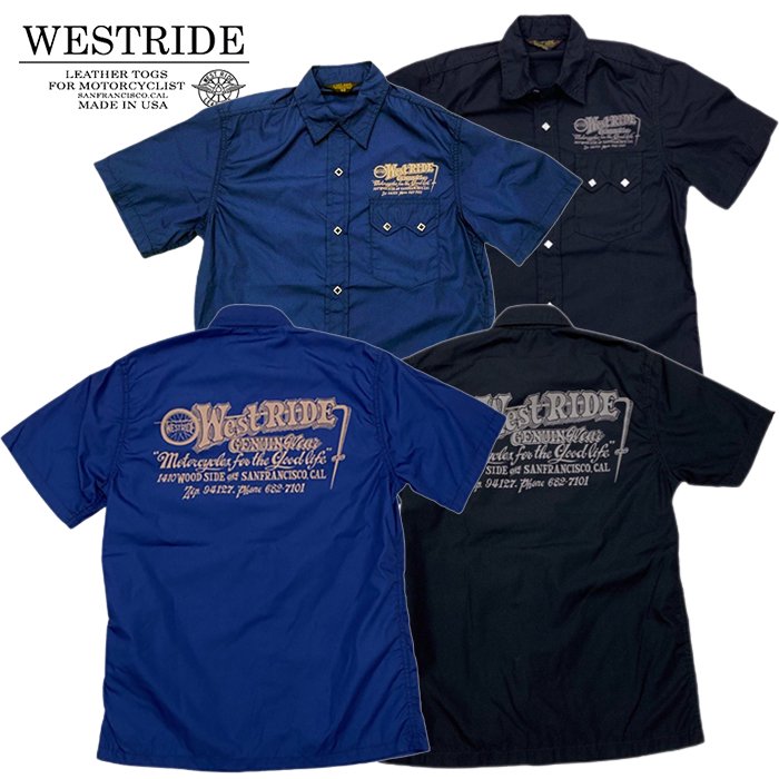 【WESTRIDE/ウエストライド】半袖シャツ/ SNAP WORK SHIRTS（ロゴ）