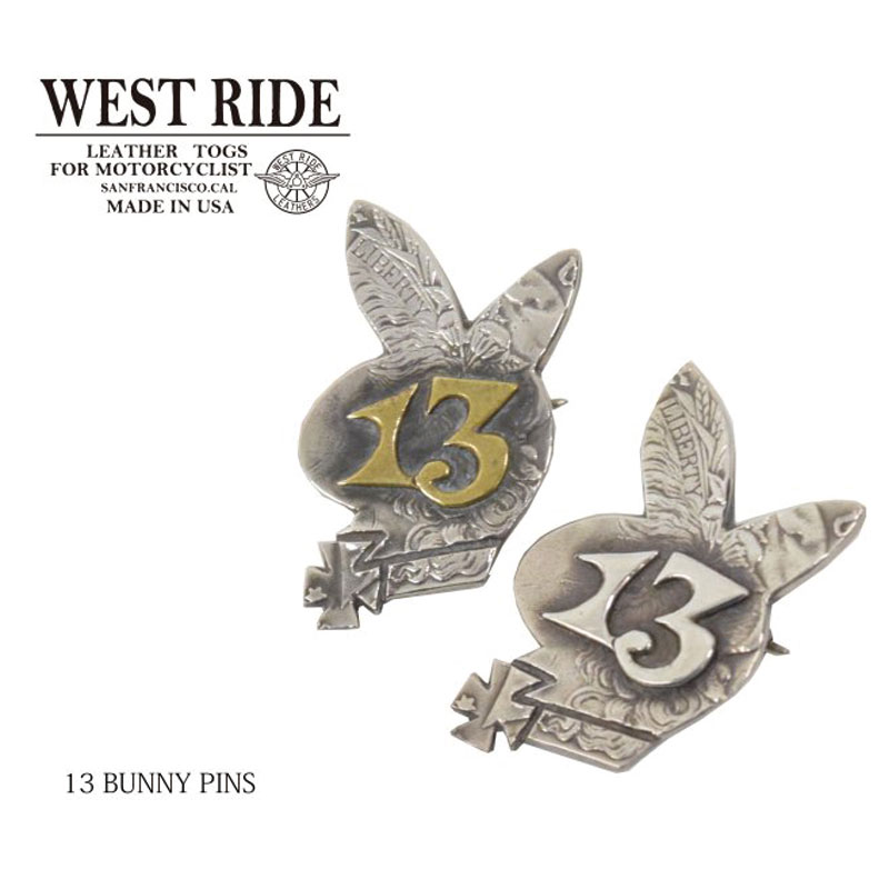 【WEST RIDE/ウエストライド】ピンズ/13 BUNNY PINS/シルバー×ブラス★REALDEAL WESTRIDE/ウエストライド/新潟/MADE IN NIIGATA/ハーレー/バイカー/アメカジ/モーターサイクル/レーシングダウン
