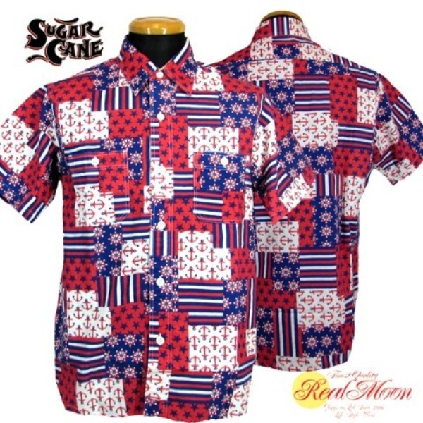 SUGAR CANE MARINE PRINT S/S WORK SHIRTSC37945