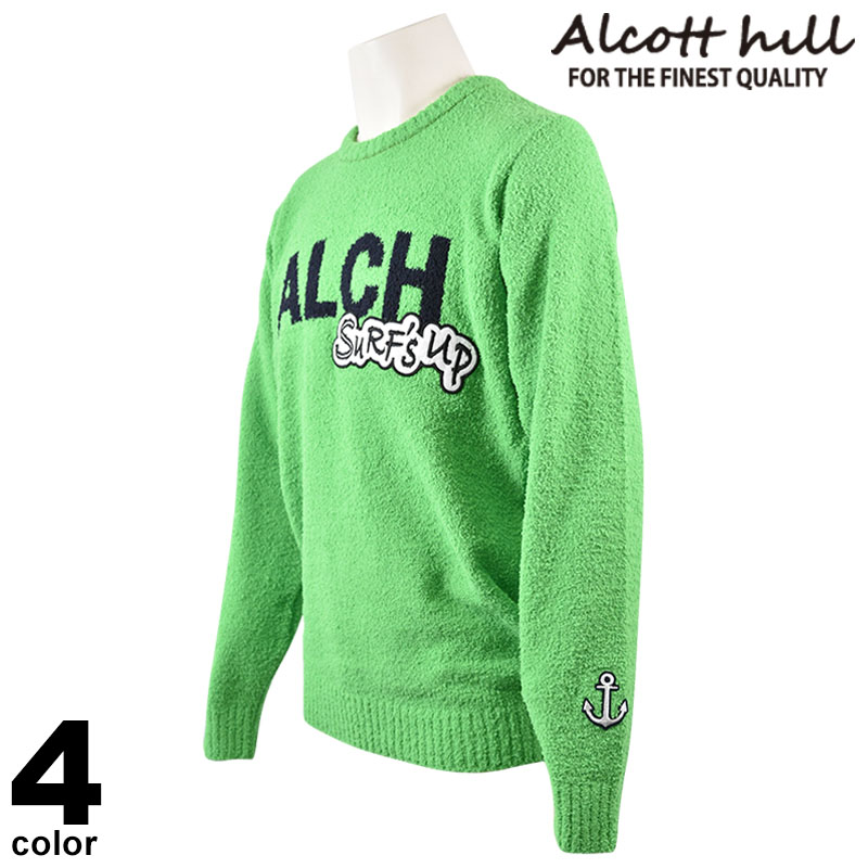セール 30%OFF ALCOTT HILL アルコットヒル ニット メンズ 秋冬 クルーネック 刺繍 ロゴ 35-7005-10