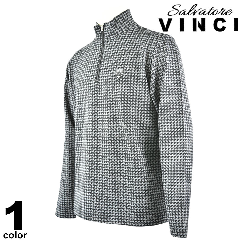 VINCI ヴィンチ 長袖 カットソー メンズ 2023秋冬 ハーフジップ 千鳥柄 総柄 ロゴ 35-1600-29