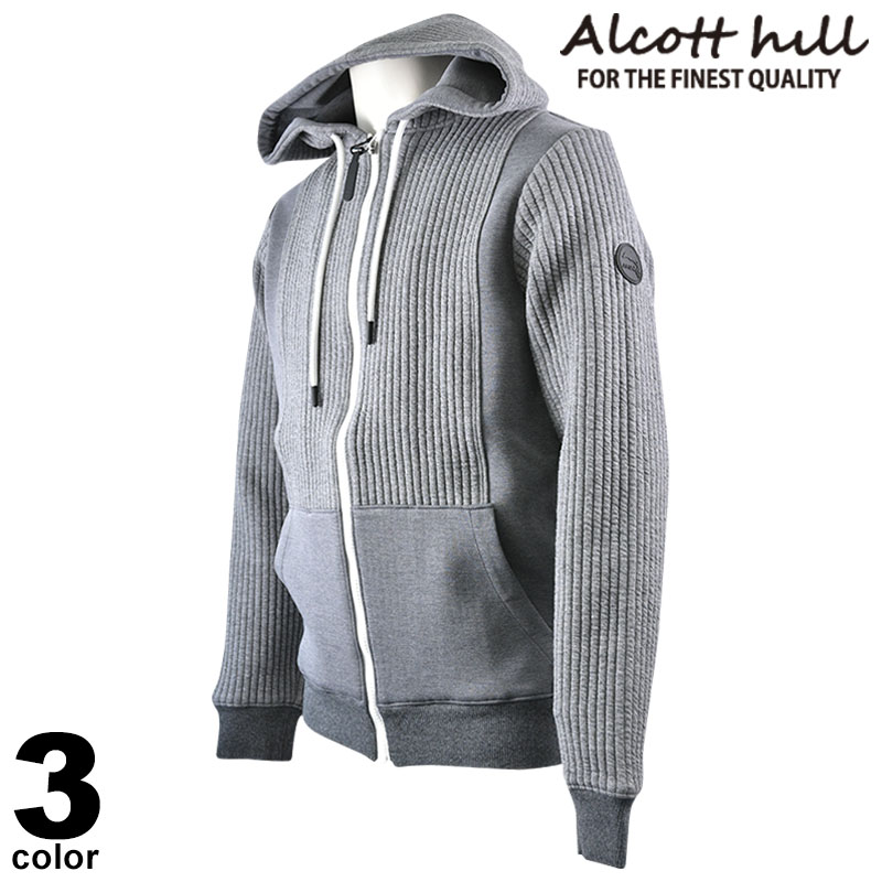 セール 30%OFF ALCOTT HILL アルコットヒル パーカー メンズ 秋冬 ジップアップ フード有 ロゴ 35-6507-10